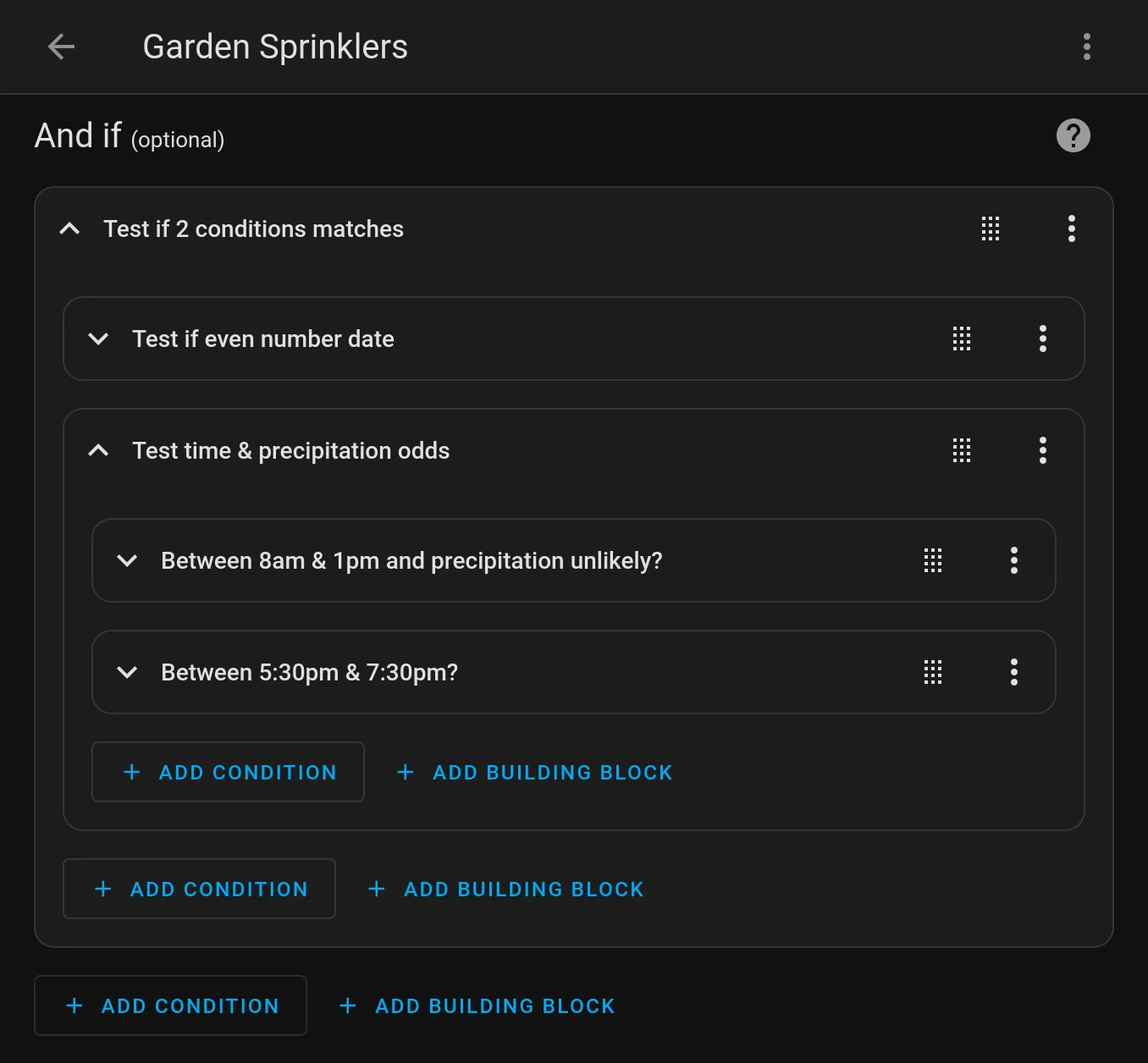 Screenshot of conditions