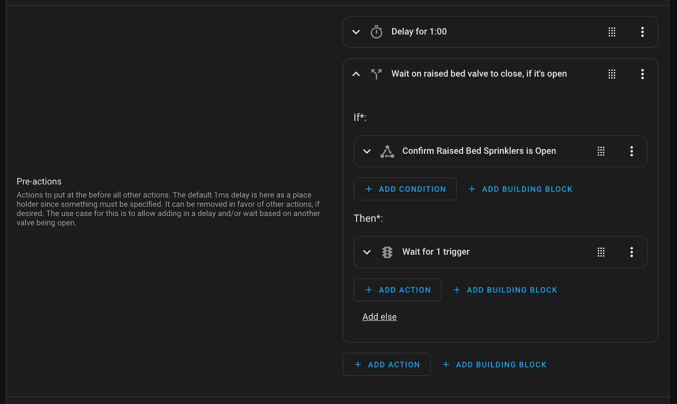 Screenshot of pre-actions in blueprint